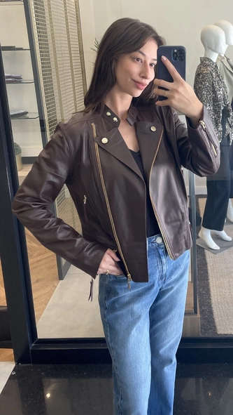 jaqueta de couro motor clássica color animale