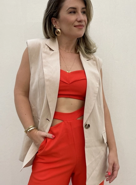colete linho com ombreiras