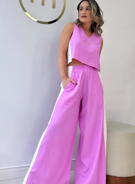 blusa linho bicolor