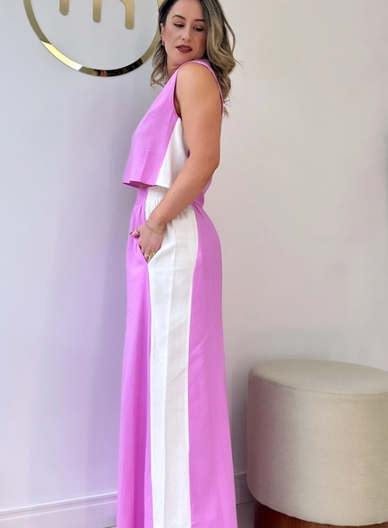 blusa linho bicolor