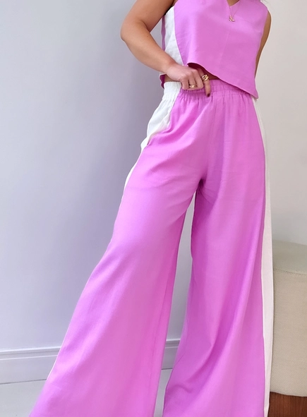 calça pantalona linho bicolor
