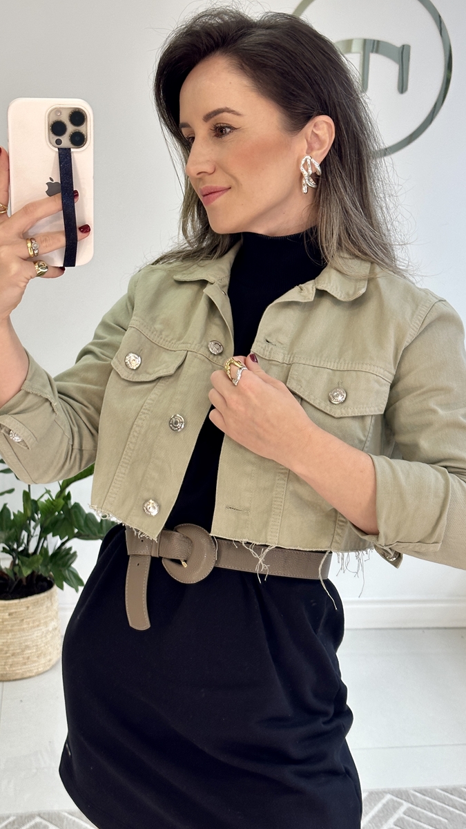 khaki cropped denim jacket