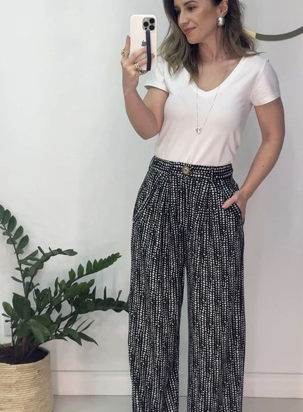 calça pantalona viscose poá animale