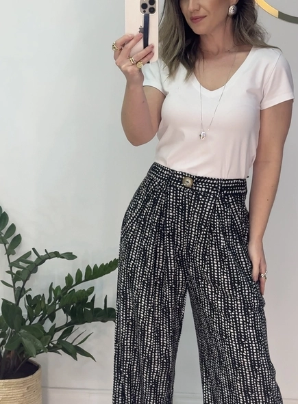 calça pantalona viscose poá animale