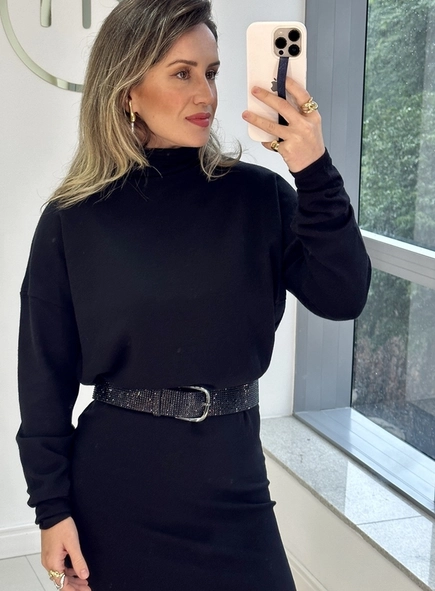 vestido tricot gola alta midi animale jeans