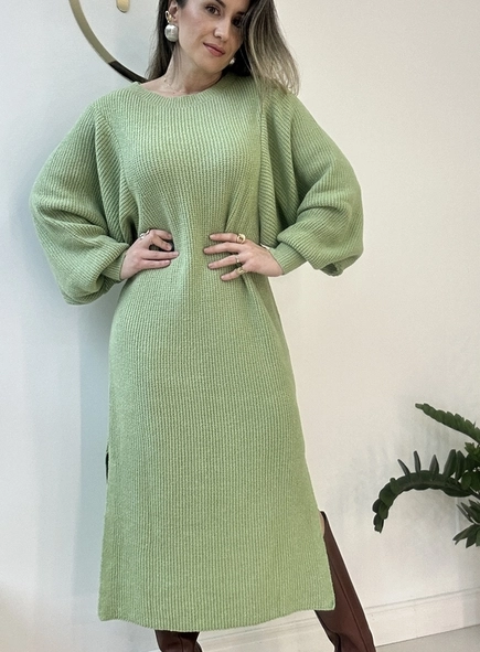 vestido tricot manga bufante bruna