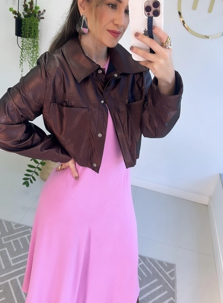 jaqueta camisa cropped metalizada