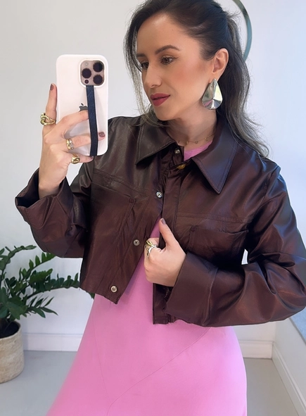 jaqueta camisa cropped metalizada