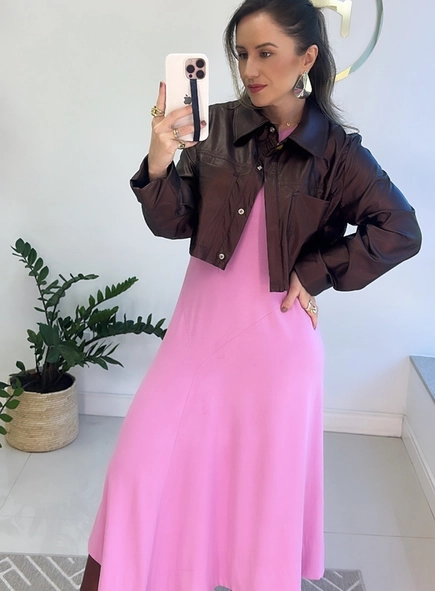 jaqueta camisa cropped metalizada