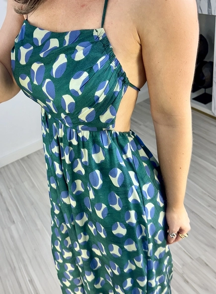 vestido midi poa color animale jeans