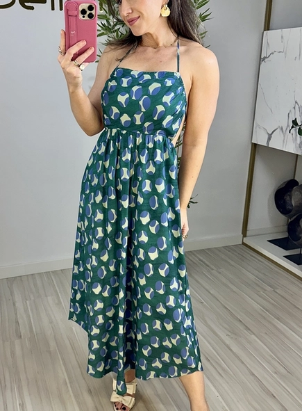 vestido midi poa color animale jeans