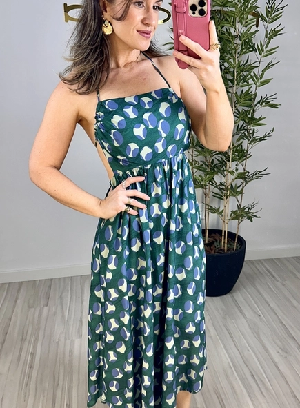 vestido midi poa color animale jeans