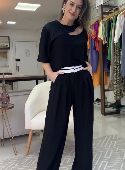 blusa forum crepe vazado