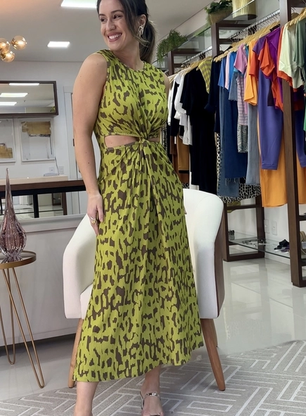 vestido midi canelado onca ikate animale jeans