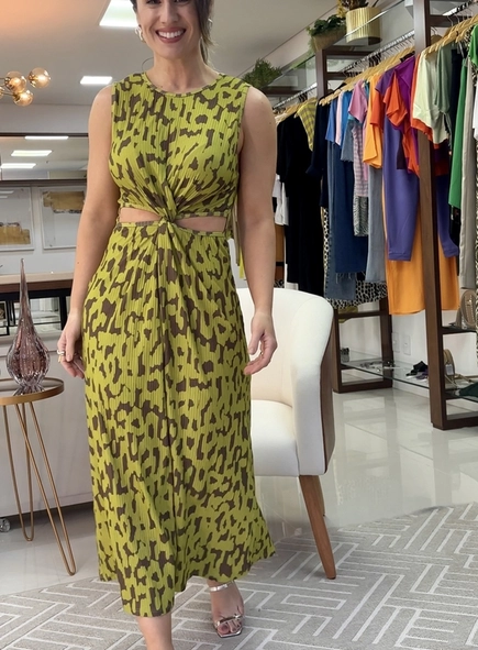 vestido midi canelado onca ikate animale jeans