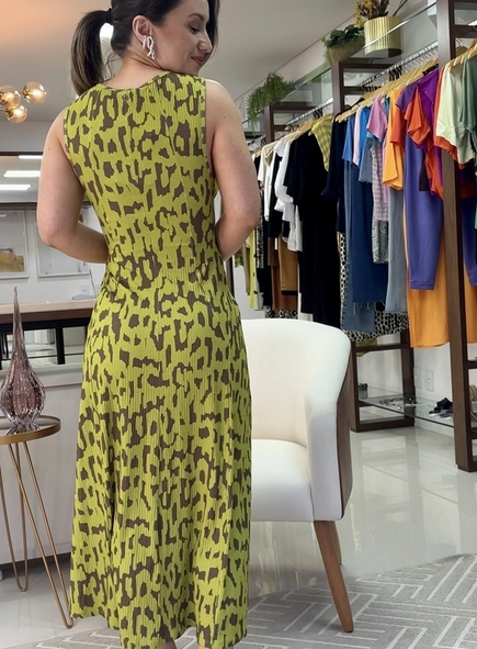 vestido midi canelado onca ikate animale jeans