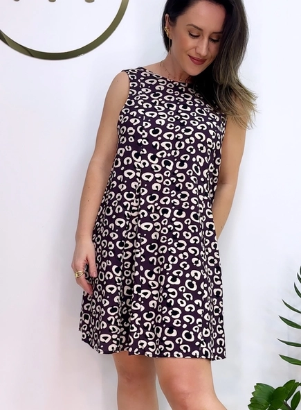 vestido curto viscose onça animale jeans
