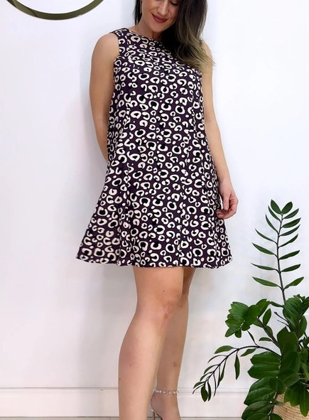 vestido curto viscose onça animale jeans