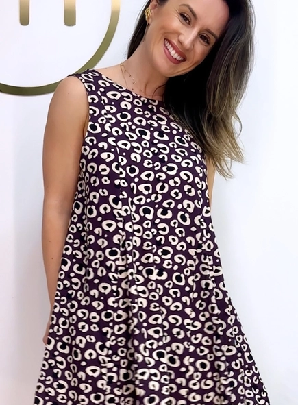 vestido curto viscose onça animale jeans