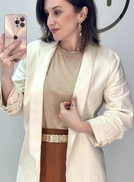 blazer linho meia manga open