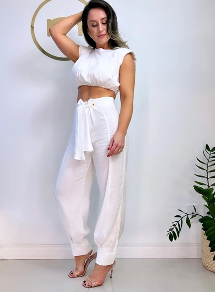 Blusa Cropped Drapeado Open