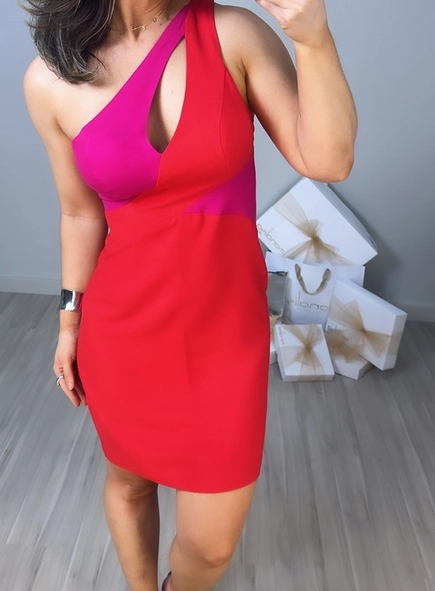 vestido forum curto bicolor