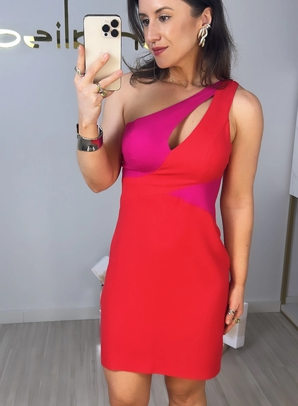 vestido forum curto bicolor