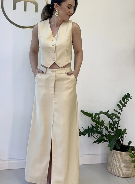 conjunto c/saia alfaiataria colete