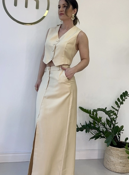 conjunto c/saia alfaiataria colete