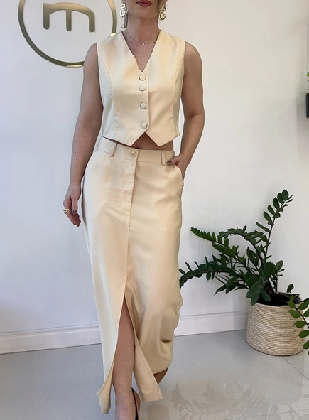 conjunto c/saia alfaiataria colete
