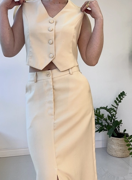 conjunto c/saia alfaiataria colete