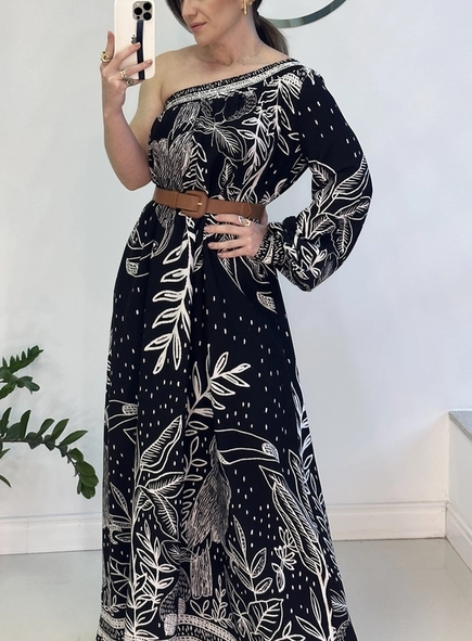 vestido longo um ombro