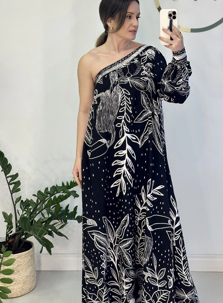 vestido longo um ombro
