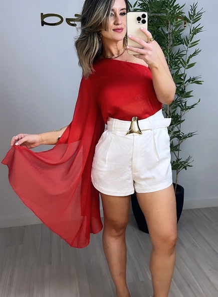 short open linho fivela organica