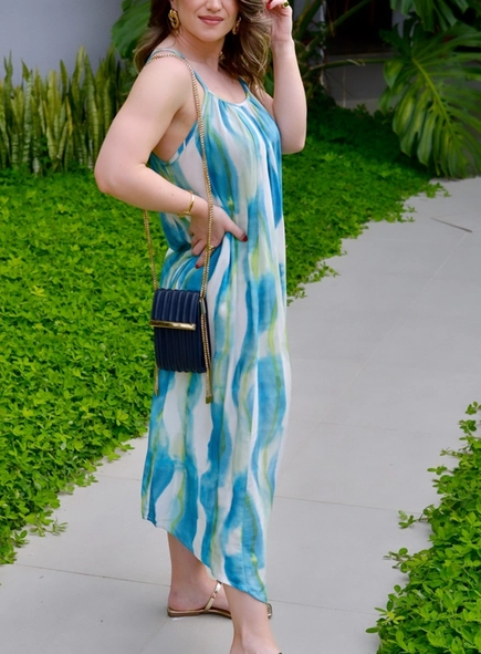vestido midi animale jeans listras ondas