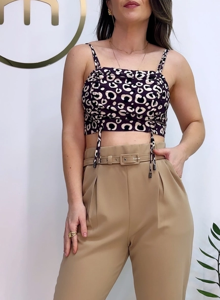 cropped onça animale jeans