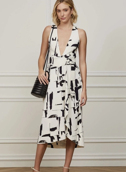 vestido midi abstrato pb animale
