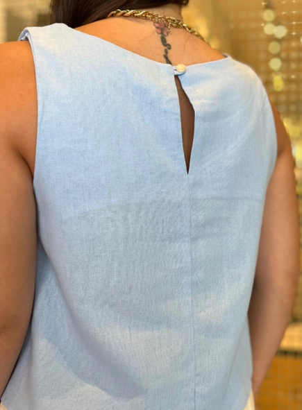 blusa linho sem manga buzios