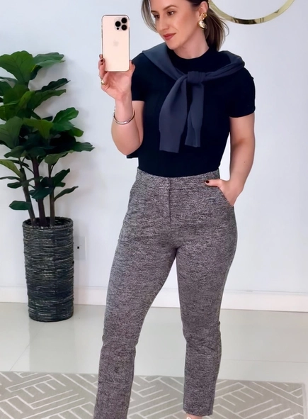 calça alfaiataria slim chevron borda barroca