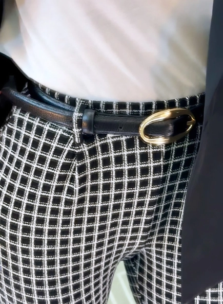 calça reta xadrez borda barroca