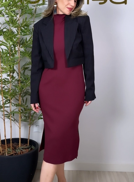 vestido midi gola alta ribana visco lia