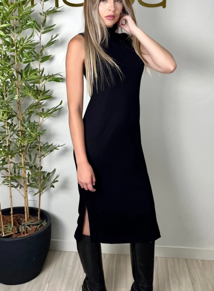 vestido midi gola alta ribana visco lia