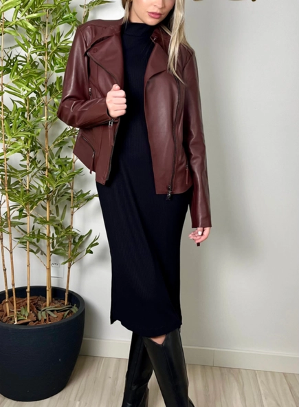 vestido midi gola alta ribana visco lia