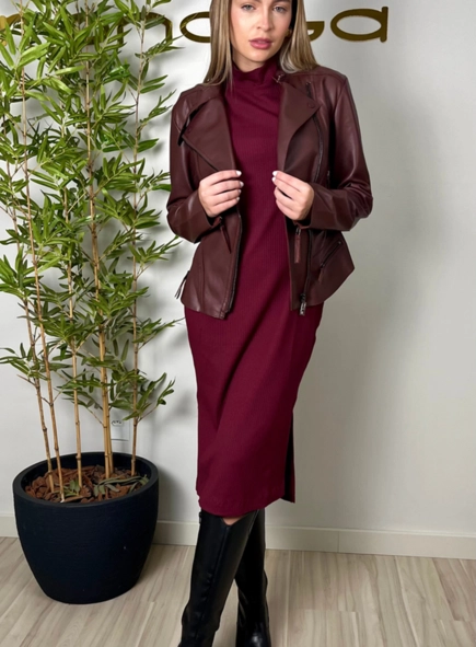 vestido midi gola alta ribana visco lia