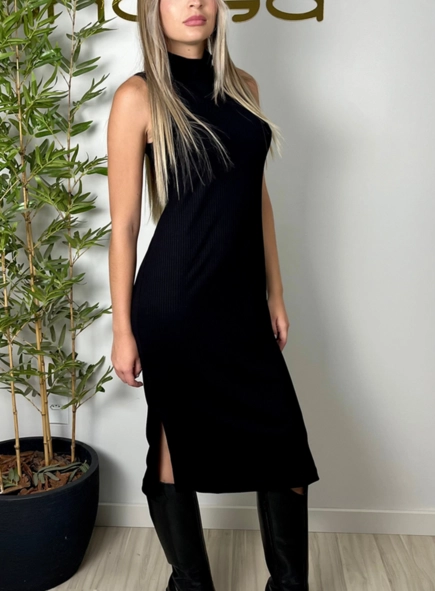 vestido midi gola alta ribana visco lia