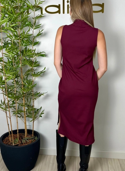 vestido midi gola alta ribana visco lia