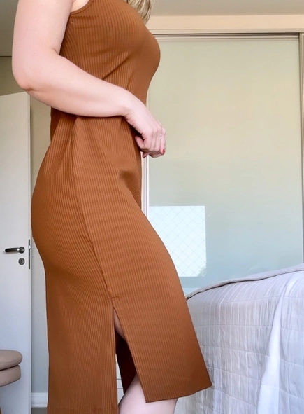 vestido midi gola alta ribana visco lia