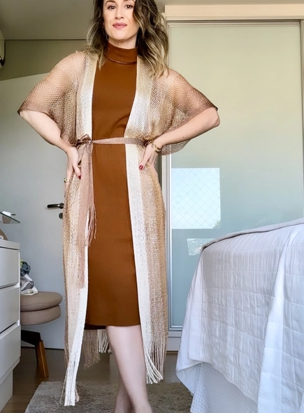 vestido midi gola alta ribana visco lia