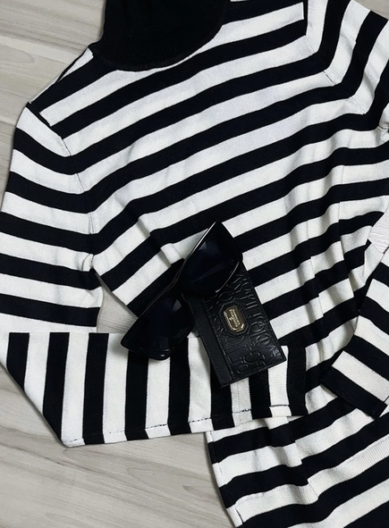 blusa modal lurex listra animale jeans