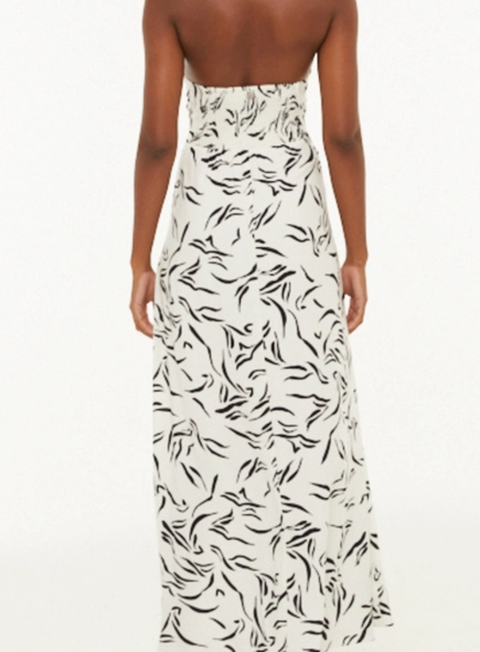 vestido longo fenda estampado animale jeans